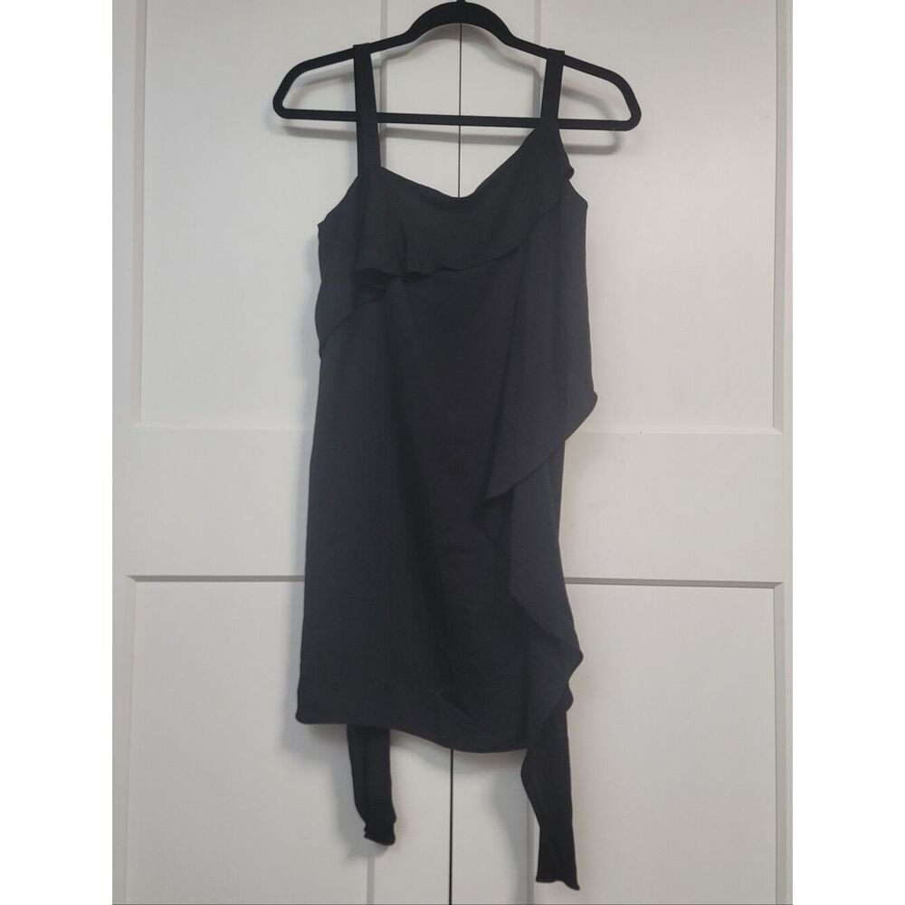 MILLY Black Asymmetric Ruffle Mini Dress Shift Cocktail Avery Bergdorf Goodman